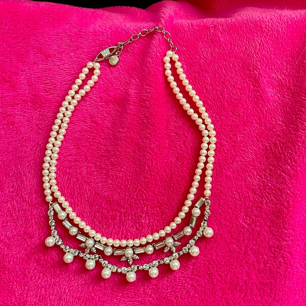 Givenchy Pearl and Crystal Triple-Strand Necklace in Ivory and Silver